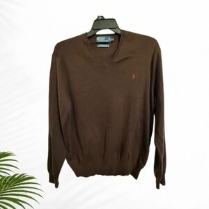 Polo Ralph Lauren Pima Cotton V-Neck Sweater Brown XL 24x28
